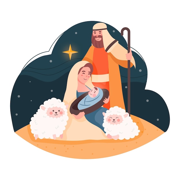 Vettore gratuito presepe disegnato a mano