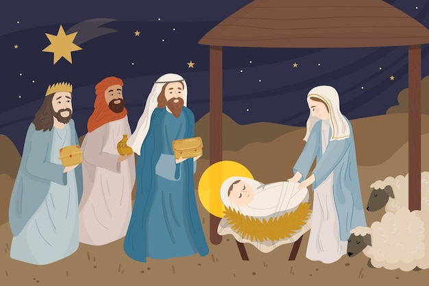 Hand drawn nativity scene