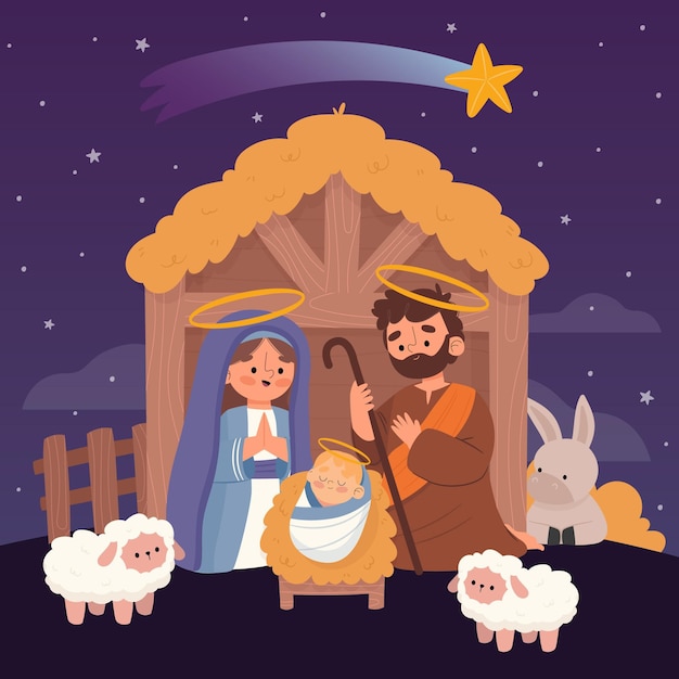Premium Vector | Hand drawn nativity scene