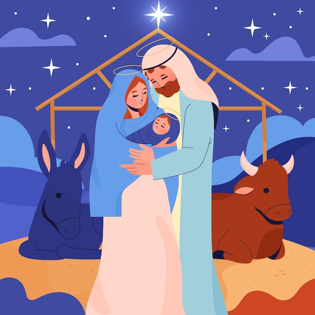 Free vector hand drawn nativity scene