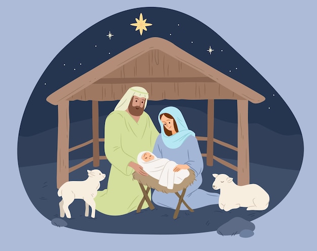 免费矢量手绘基督诞生的场景