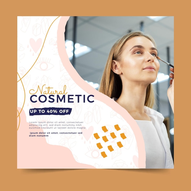 Free vector hand drawn natural cosmetic squared flyer