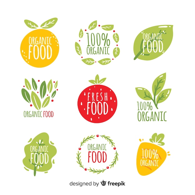 Free vector hand drawn natural food label collection