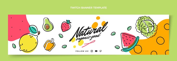 Free Vector hand drawn natural food twitch banner