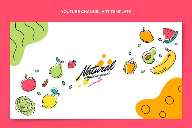 Vettore gratuito arte del canale youtube di cibo naturale disegnato a mano