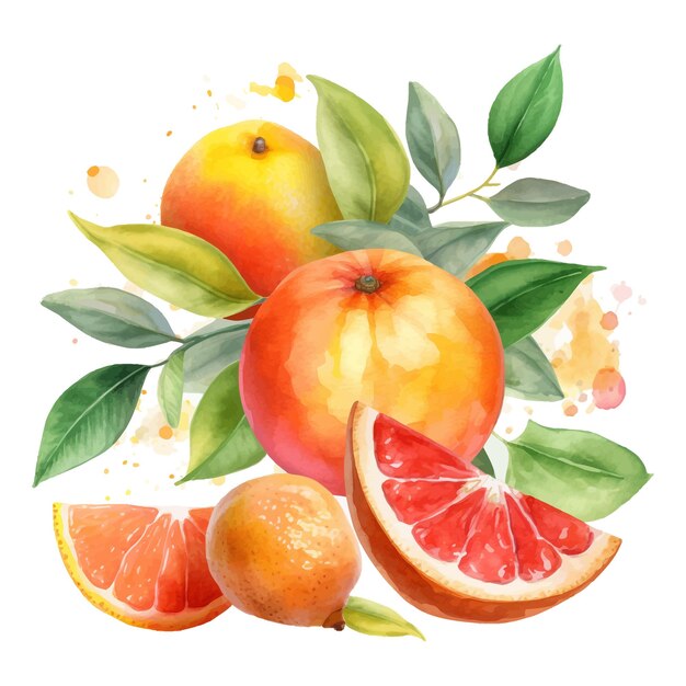 Hand drawn natural fresh watercolor oranges clipart