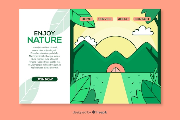 Hand drawn nature landing page template