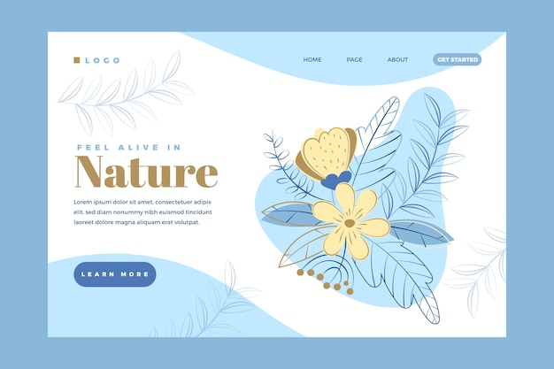 Hand drawn nature landing page template