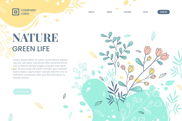 Free vector hand drawn nature landing page template