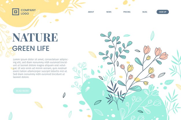 Hand drawn nature landing page template