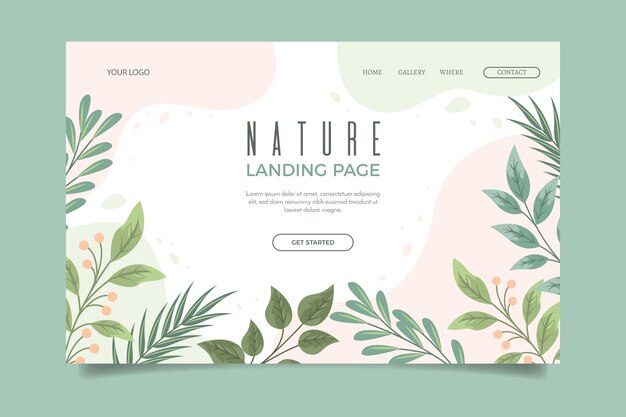 Hand drawn nature landing page template