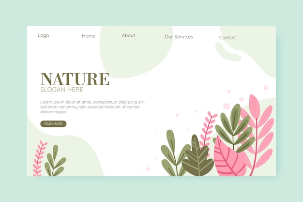 Hand drawn nature landing page template