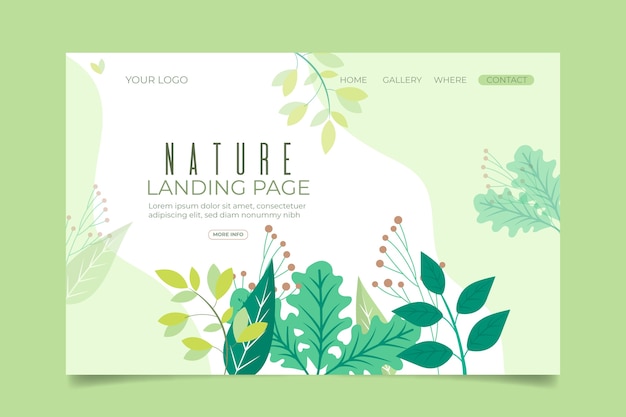 Hand drawn nature landing page template