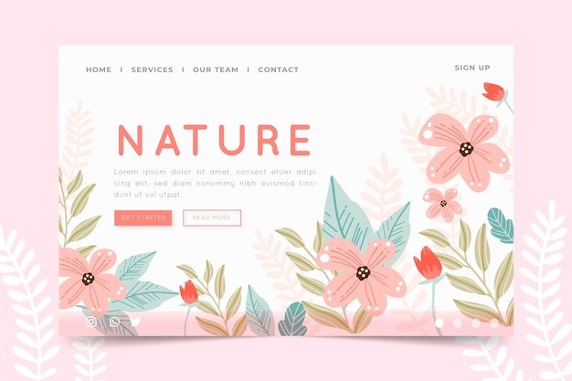 Hand drawn nature landing page template