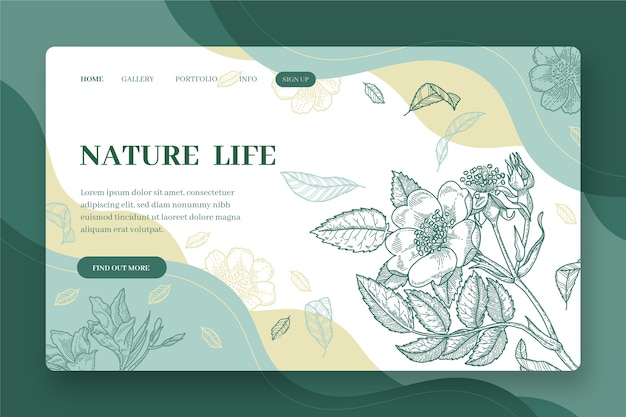 Hand drawn nature landing page template