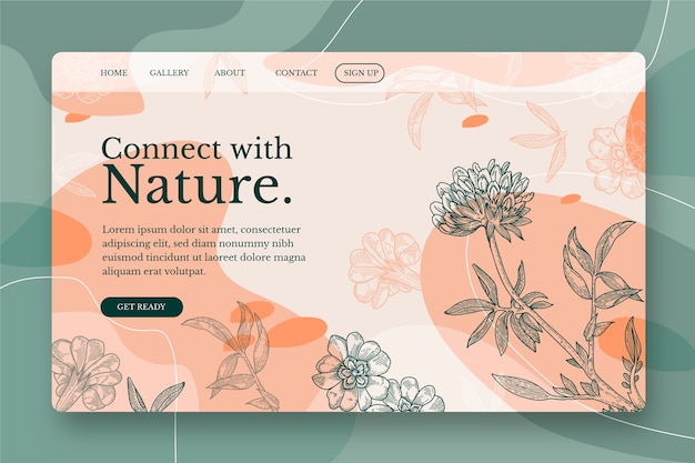 Hand drawn nature landing page template