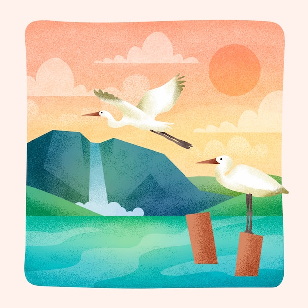 Free vector hand drawn nature scenes illustration