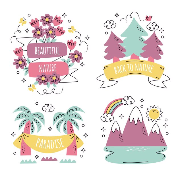 Free vector hand drawn nature stickers collection