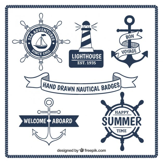 Free Vector hand drawn nautical badges
