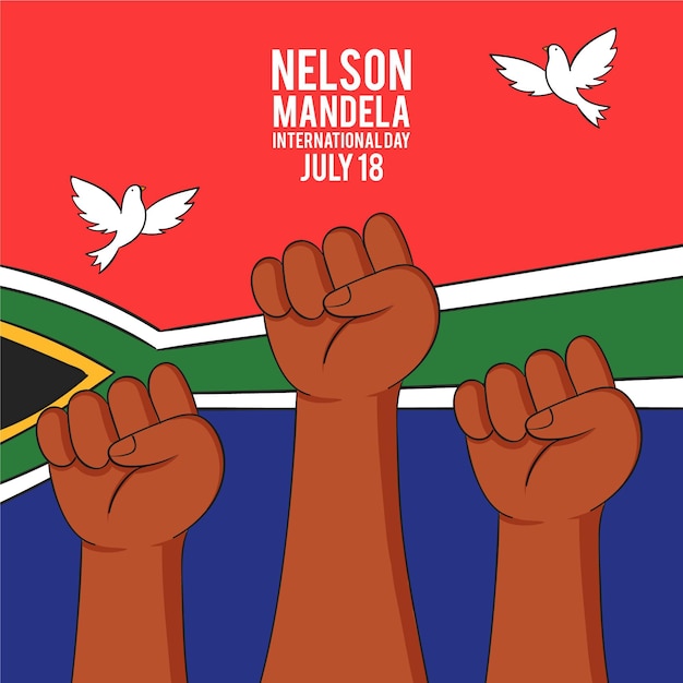 Vettore gratuito illustrazione disegnata a mano di nelson mandela international day