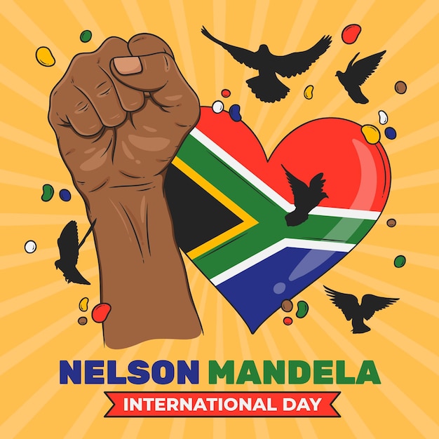 Illustrazione disegnata a mano di nelson mandela international day