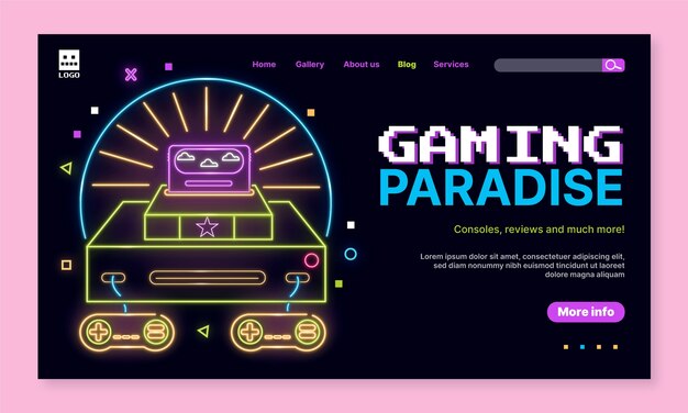 手描きのネオンゲームのランディングページ