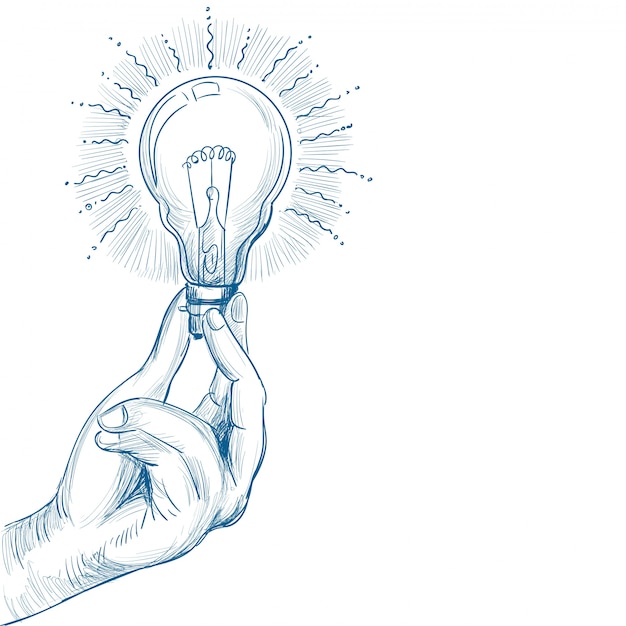 Free vector hand drawn new idea concept with hand holding light bulb sketch