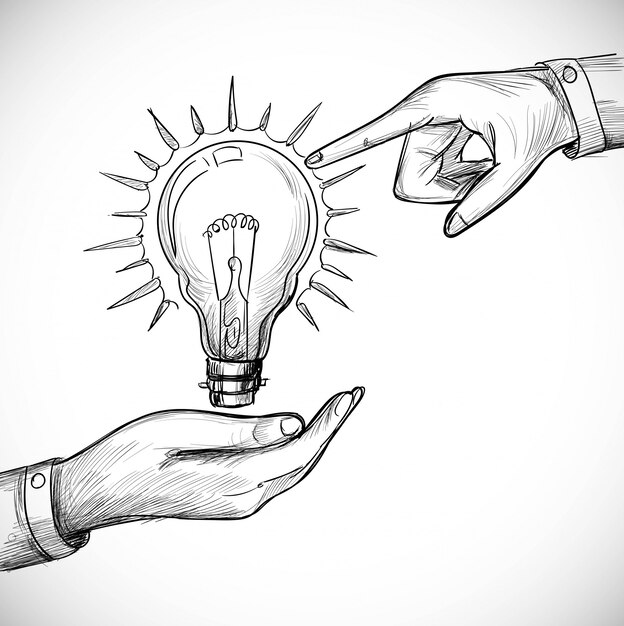 Hand drawn new idea innovation and solution concepts light bulb