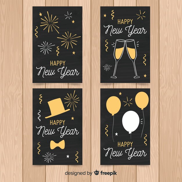 Hand drawn new year 2019 cards set