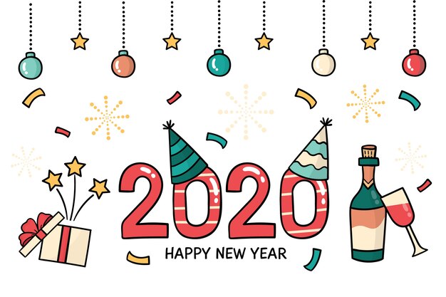 손으로 그린 새 해 2020 배경 개념