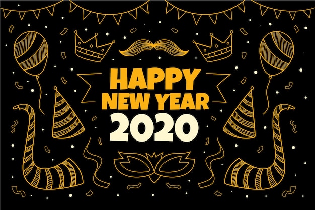 손으로 그린 새 해 2020 배경 개념