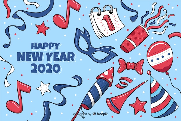 Hand drawn new year 2020 background
