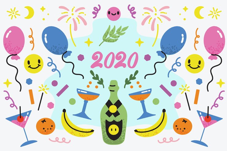 無料Vector 手描き新年2020年の背景