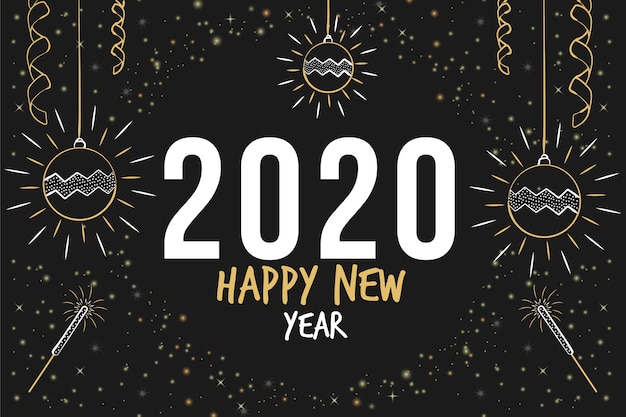 免费矢量手绘新2020年的背景