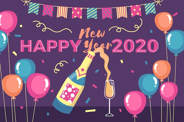 Vettore gratuito disegnata a mano nuovo anno 2020 sullo sfondo