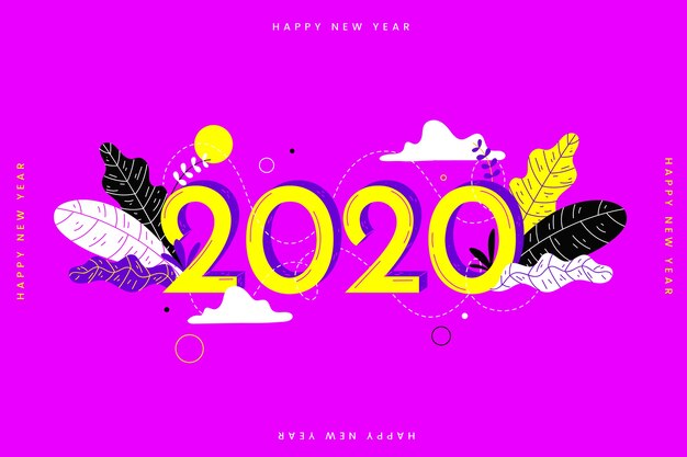 무료 벡터 손으로 그린 새 해 2020 배경