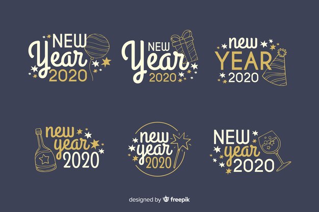 Hand drawn new year 2020 badge collection