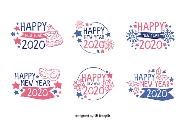 Hand drawn new year 2020 label collection