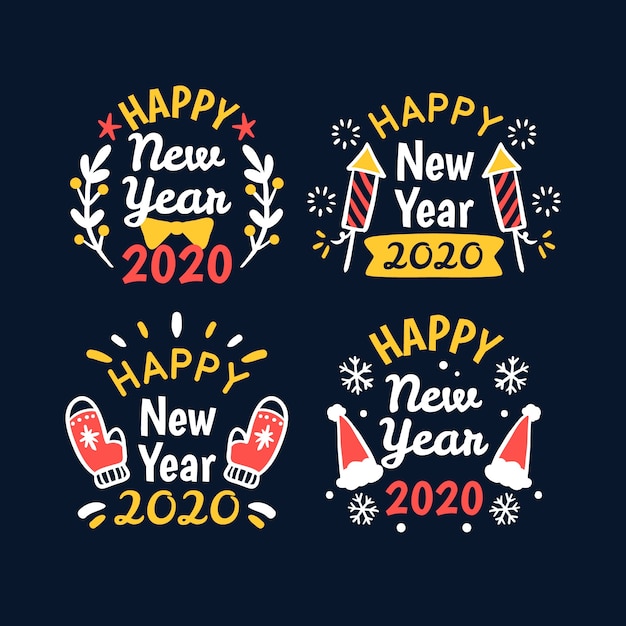 Hand drawn new year 2020 label collection