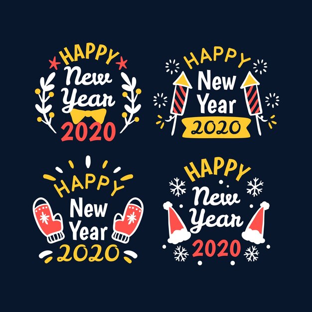 Hand drawn new year 2020 label collection