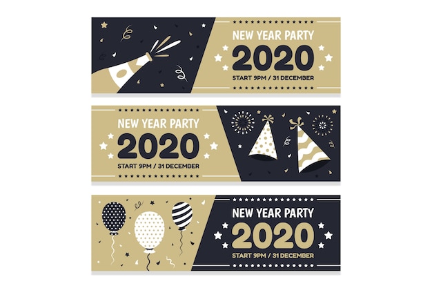 Vettore gratuito banner festa di capodanno 2020 disegnati a mano