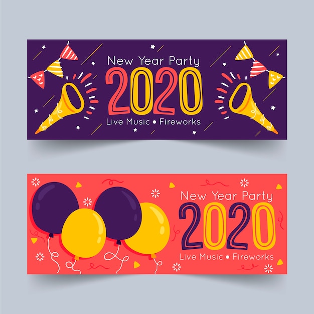 hand drawn new year 2020 party banners