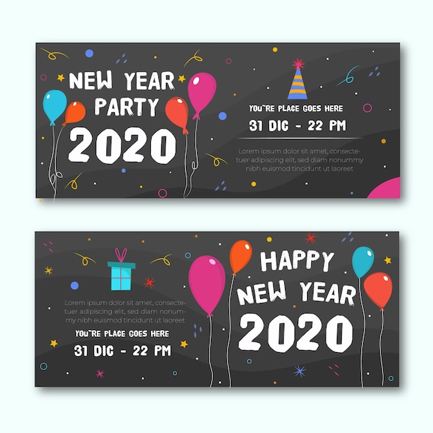 Hand drawn new year 2020 party banners