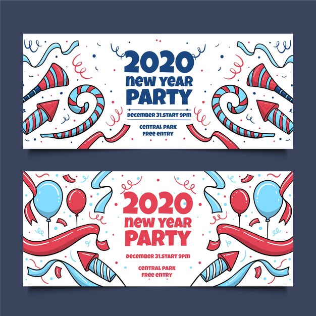 Hand drawn new year 2020 party banners