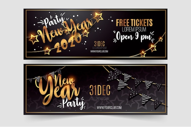 Hand drawn new year 2020 party banners