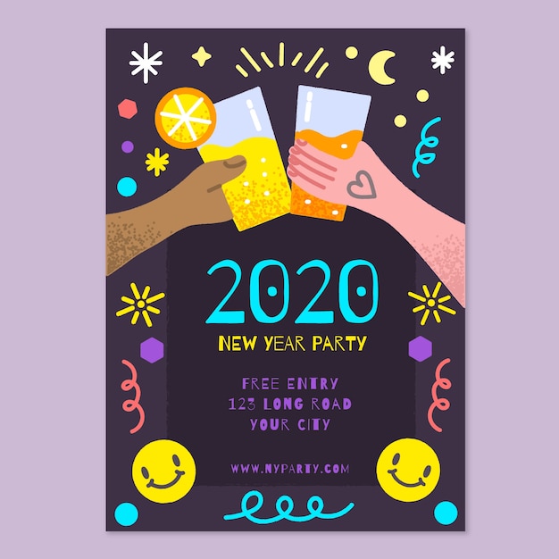 Hand drawn new year 2020 party flyer/poster template