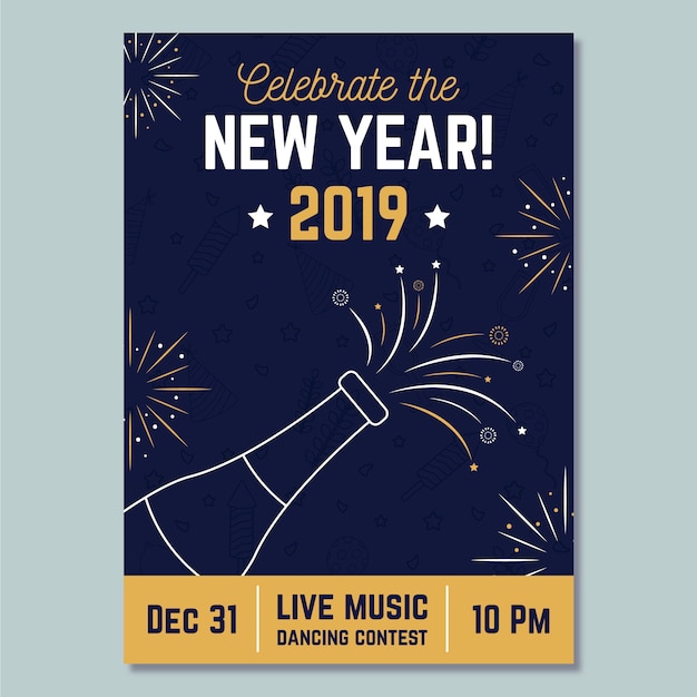 Free vector hand drawn new year 2020 party flyer template