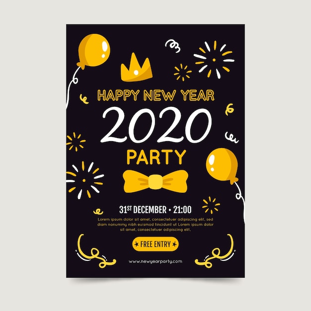 Free vector hand drawn new year 2020 party flyer template