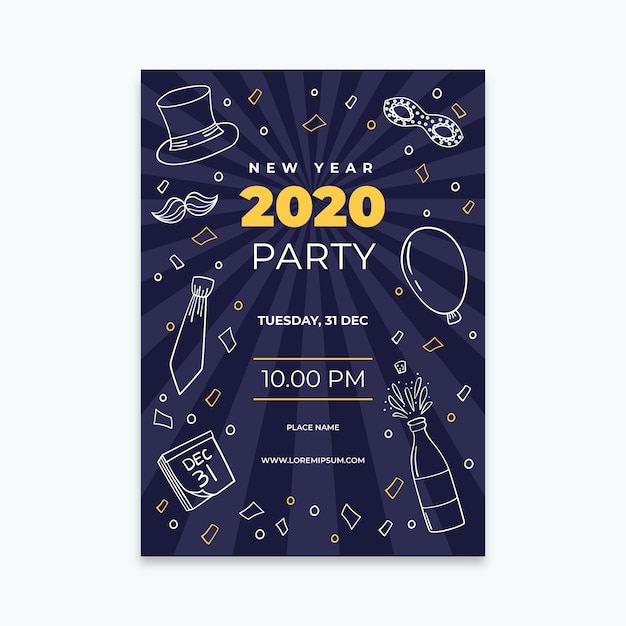 Modello di volantino festa disegnata a mano del nuovo anno 2020
