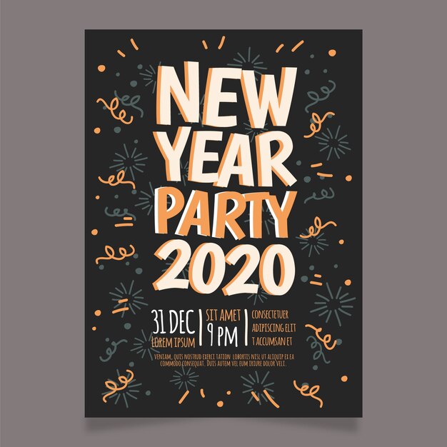 Hand drawn new year 2020 party poster template